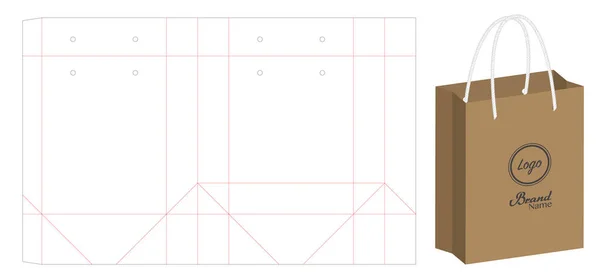 纸袋包装模切和3D 袋样机 — 图库矢量图片