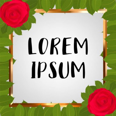 Kare kırmızı gül ve yaprak vektör çizim