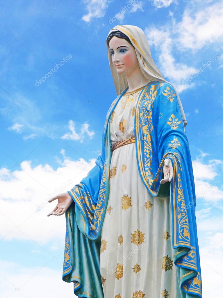 Blessed Virgin Mary statue isolated on white background