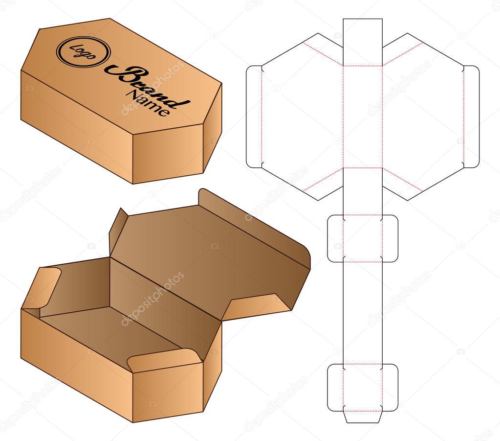 Hexagon Box packaging die cut template design. 3d mock-up