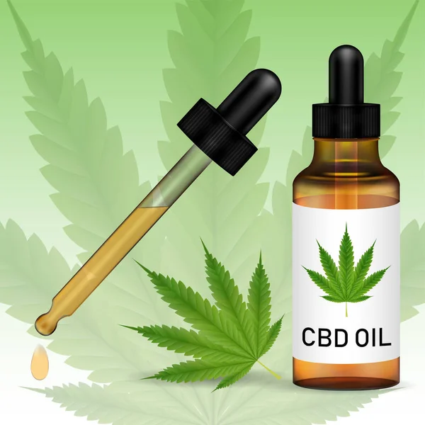 Cannabidiolo Olio Cbd Con Foglia Marijuanna — Vettoriale Stock