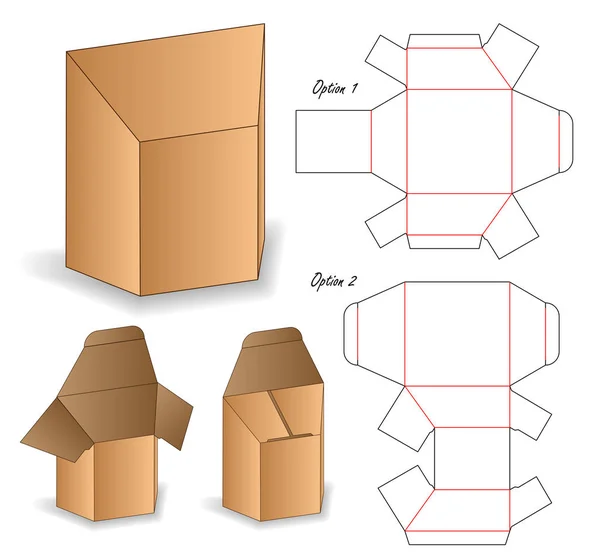ボックス包装ダイカットテンプレートデザイン 3Dモックアップ — ストックベクタ
