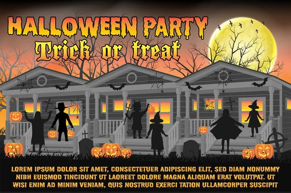 Halloween Party Poster Met Kinderen Halloween Kostuum — Stockvector