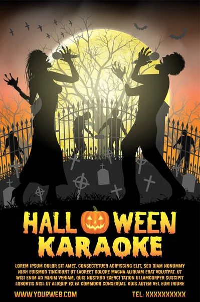 Halloween Zombie Zingen Karaoke Muziek Begraafplaats Poster — Stockvector