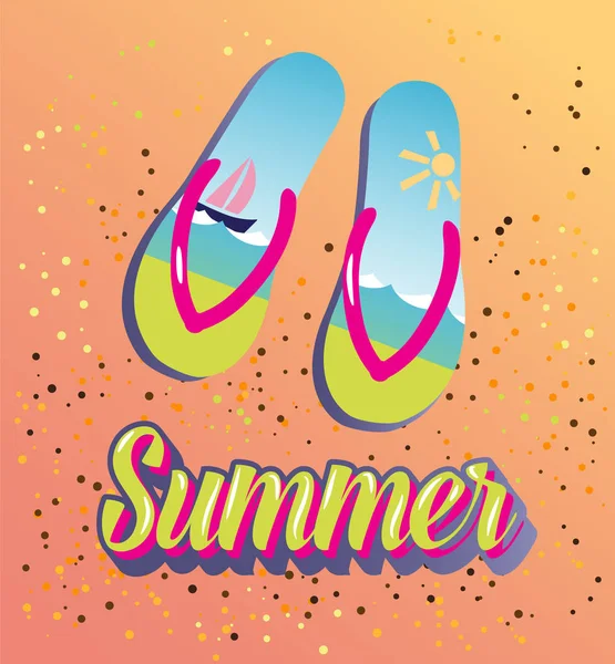 Summer beach shoes on the sand — Stock Vector