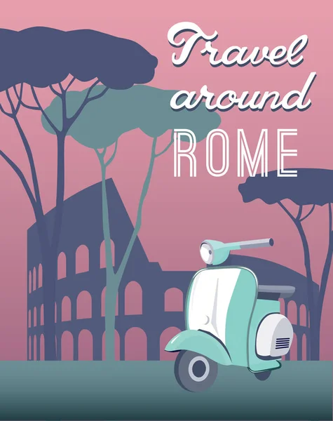 Viaggia per Roma cartolina retrò — Vettoriale Stock