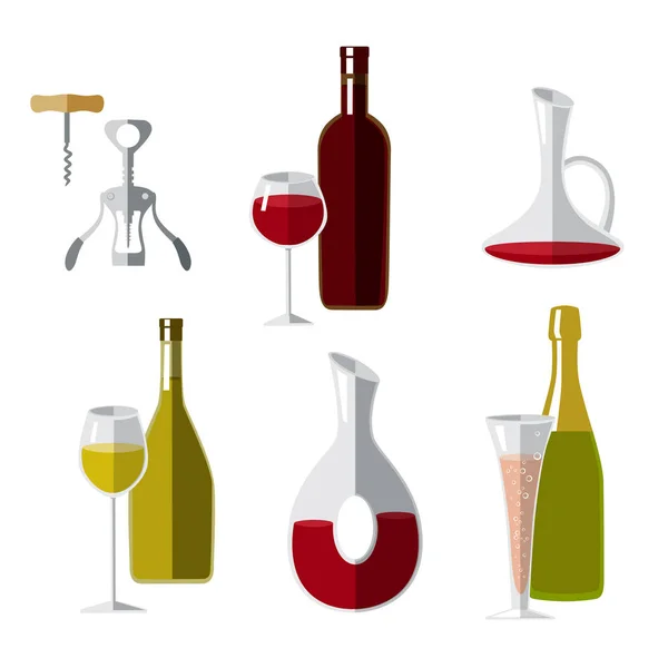 Un conjunto de accesorios para beber vino — Vector de stock