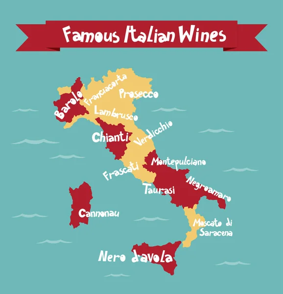Famoso mapa vectorial de vinos italianos — Vector de stock