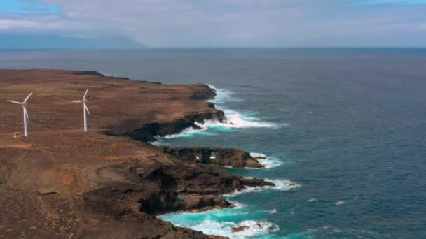 Flygfoto Över Väderkvarn Gård Atlanten Shore Teneriffa — Stockvideo