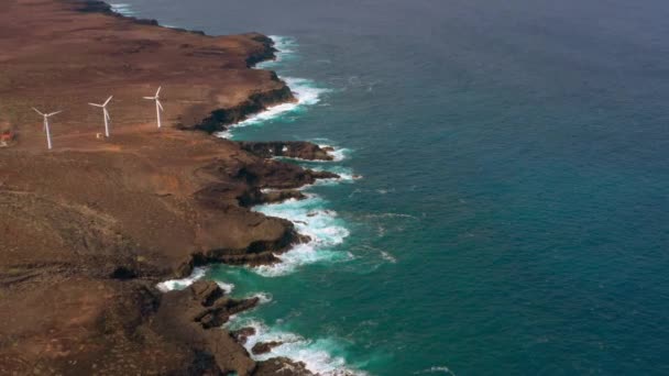 Légi Felvétel Szélmalom Farm Atlanti Óceán Partján Tenerife — Stock videók