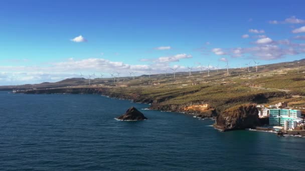 Flygfoto Över Väderkvarn Gård Atlanten Shore Teneriffa — Stockvideo