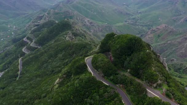 Luchtfoto Van Bergweg Rural Anaga Nationaal Park Tenerife — Stockvideo