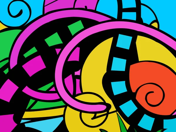 Siyah arkaplanda izole edilmiş birçok şekil ve rengin tasviri.