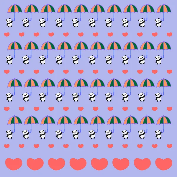 Cartoon Panda Paraplu Hartvorm Veelkleurig Geïsoleerd Zachte Paarse Achtergrond — Stockfoto