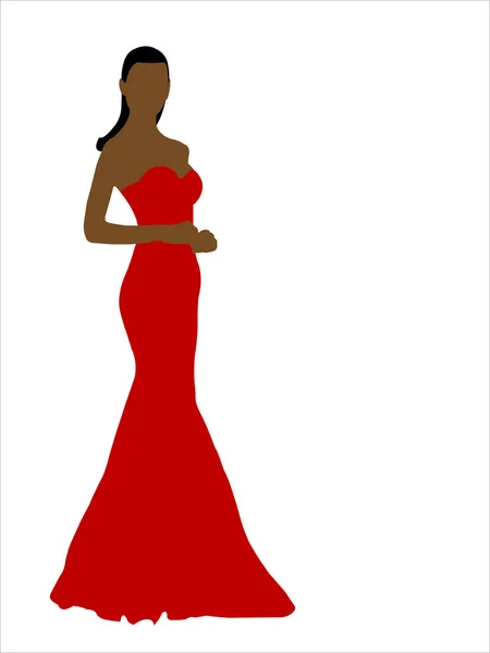 Kırmızı Elbiseli Kadın Moda Beyaz arkaplanda İzole Edildi.