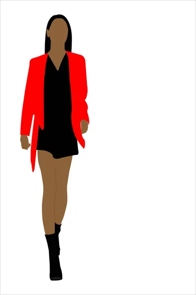 Vrouw Zwart Rood Jurk Mode Geïsoleerd Witte Achtergrond — Stockfoto
