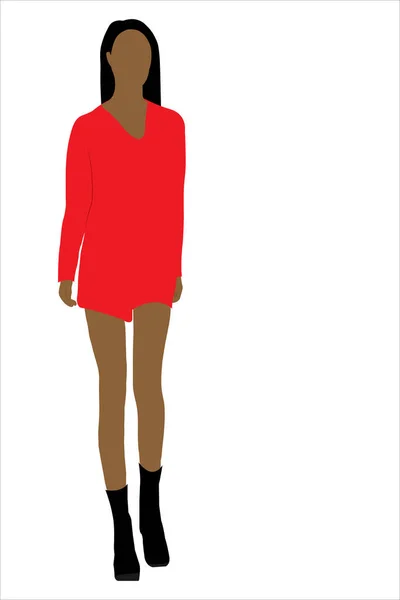 Vrouw Rode Jurk Mode Geïsoleerd Witte Achtergrond — Stockfoto