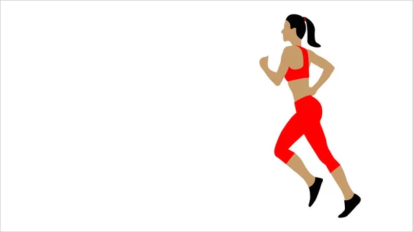 Vrouw Jogging Rode Sportschool Kleding Geïsoleerd Witte Achtergrond — Stockfoto