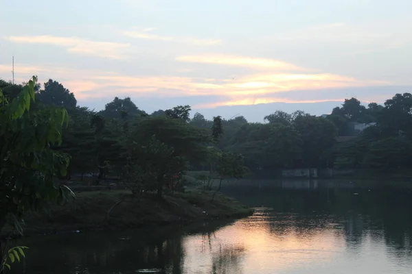 Sun Rises Lake Water Indonesia — Stock Photo, Image