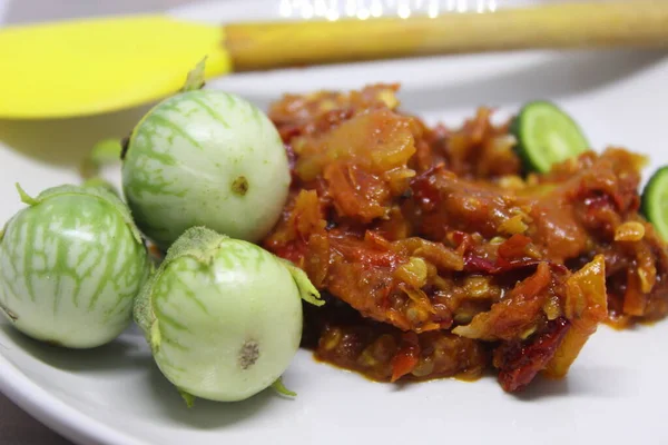 Sambal Spicy Food Typical Asia Indonesia Sambal Made Chili Tomatoes — Stock Photo, Image