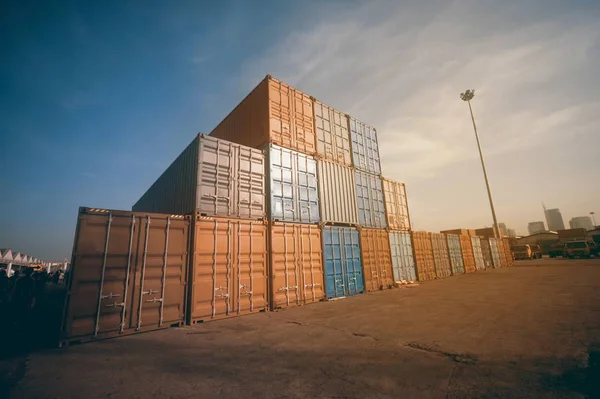 Recipientes Carga Empilhados Porto Porto Terminal Contentor — Fotografia de Stock