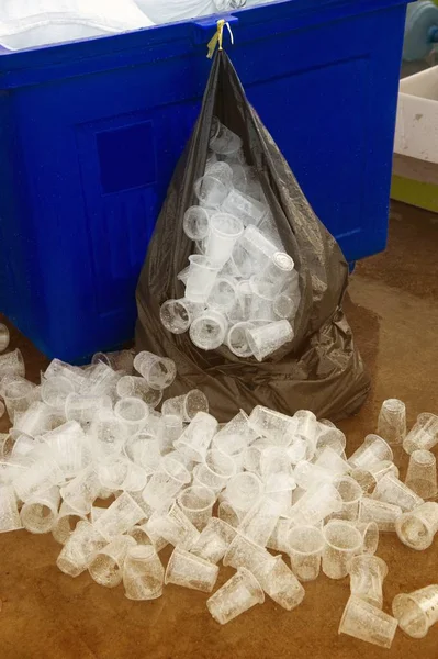Recyclable Garbage Plastic Glass Rubbish Bin Floor — Stock Photo, Image