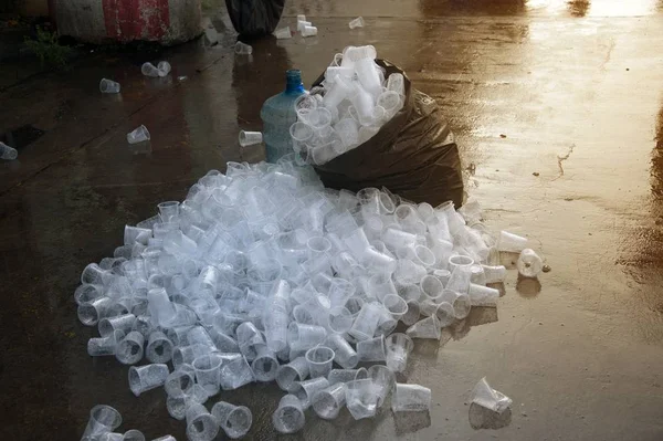 Recyclable Garbage Plastic Glass Rubbish Bin Floor — Stock Photo, Image