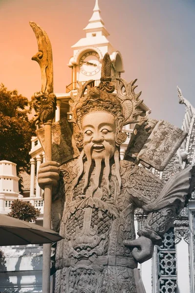 Estátua Guardiã Pedra Chinesa Templo Wat Pho Cidade Bangkok Tailândia — Fotografia de Stock