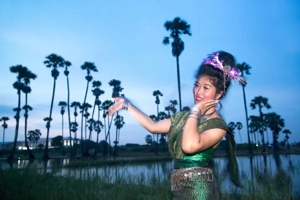 Dame Midden Thaise Klassieke Dansende Pak Patroon Van Traditionele Dansen — Stockfoto