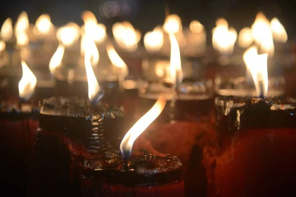 Yellow Candles Light Temple — Stock Photo, Image