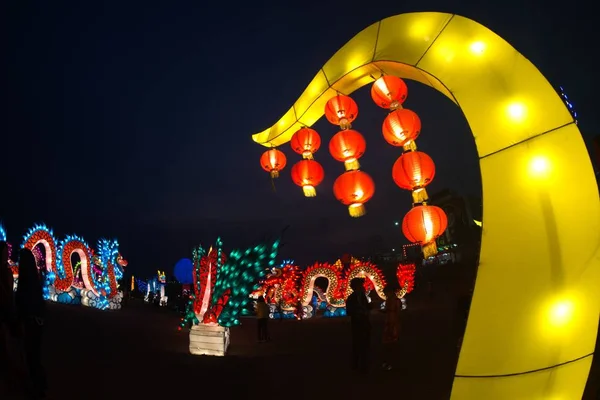Накорнсаван Тайланд Февраля 2018 Года Большой Китайский Бог Фонарь Стоящие — стоковое фото