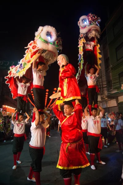Nakorn Саван Таїланд Лютого 2018 Група Невідомий Китайський Танець Лева — стокове фото