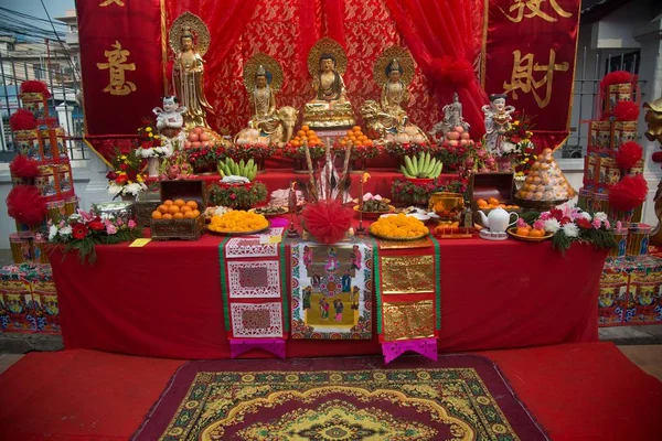Nakorn Sawan Thailand February 2018 Unidentified Set Chinese Altar Table — Stock Photo, Image