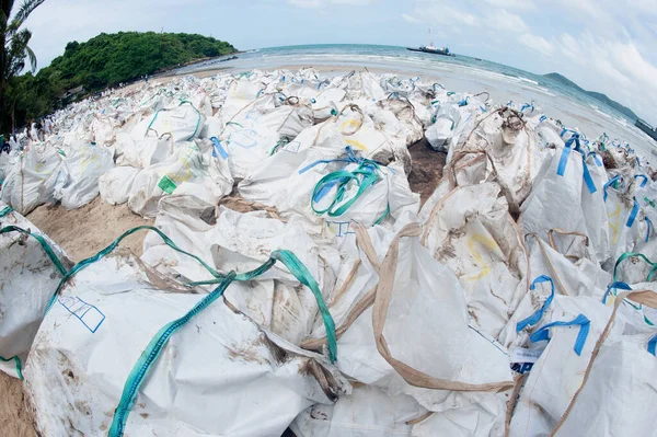 Rayong Thailand February 2013 Large Sacks Plastic Bags Containing Sand — Stock Photo, Image