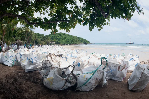 Rayong Thailand February 2013 Large Sacks Plastic Bags Containing Sand — Stock Photo, Image