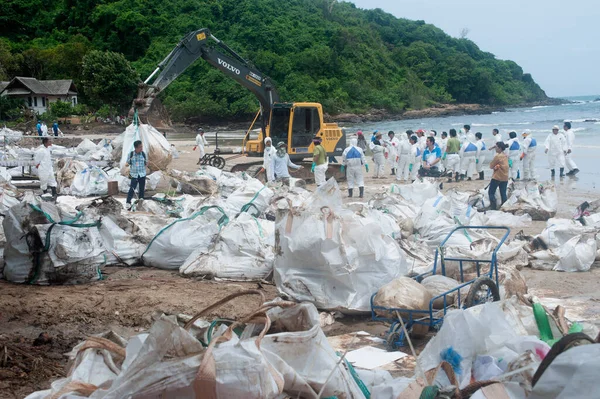 Rayong Thailand February 2013 Large Sacks Plastic Bags Containing Sand — Stock Photo, Image