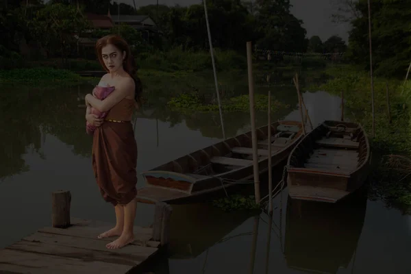 Ősi Thai Szellemek Hagyományos Jelmezben Amik Történelemben Jelennek Meg Hagyományos — Stock Fotó