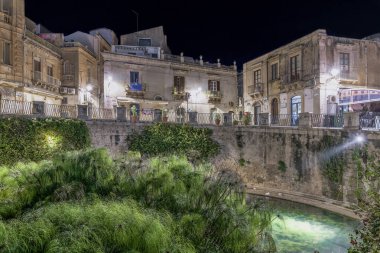 Syracuse Sicily. Source Aretusa in the night. clipart