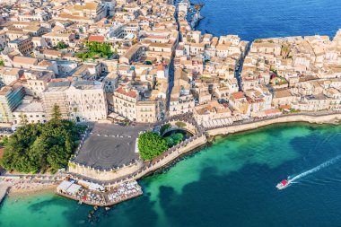Aerial view of the Large square and source Arethusa in Ortigia,  clipart
