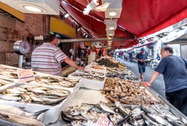 Syracuse Sicilya/ İtalya -Jaugust 25 2018: Syracuse Sicilya balık pazarı