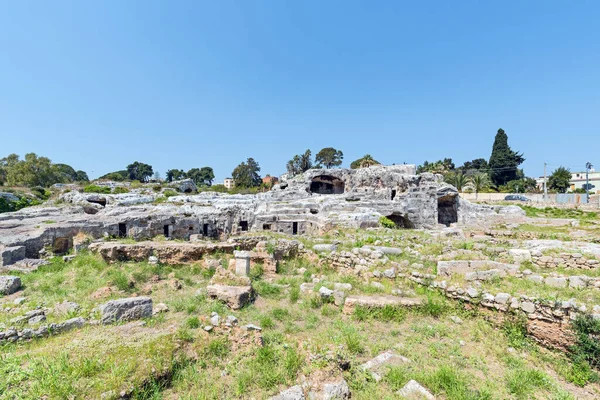 Sicilya Syracuse Daki Antik Yunanlıların Aşırı Gelişmiş Grotticelli Mezarlığı Arşimet — Stok fotoğraf