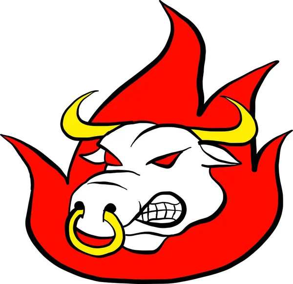 Fire Head Red Bull Maskotu Vektör Şirketi Logosu — Stok Vektör