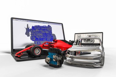 Otomotiv alanında bilgisayar destekli tasarım / Bilgisayar destekli tasarımı temsil eden 3B görüntüleme