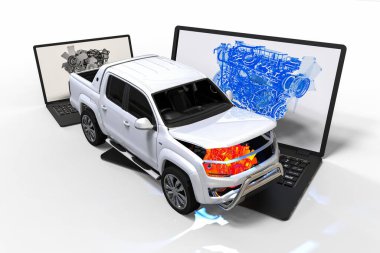 Otomotiv alanında bilgisayar destekli tasarım / Bilgisayar destekli tasarımı temsil eden 3B görüntüleme