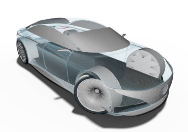 Bir arabanın X-Ray 'ini temsil eden 3B görüntüleme