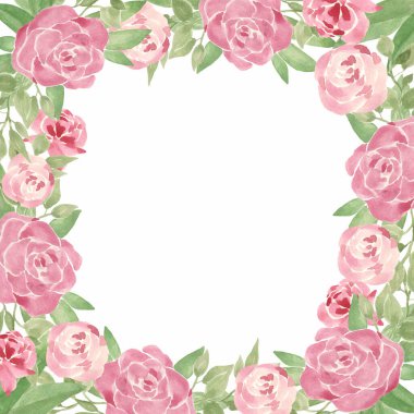 Güllü suluboya çiçek çerçevesi