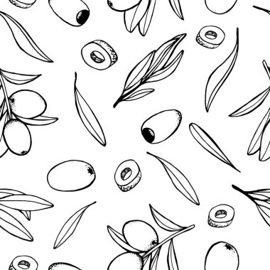 Zeytinli, dallı ve yapraklı kusursuz desen kozmetik ürünleri, organik ürünler ve ambalaj tasarımları için. Sağlıklı yaşam tarzı, organik