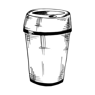 Beyaz arka planda elle çizilmiş kahve fincanı elementi. Menü tasarımı, kafe tasarımı, kartpostallar için illüstrasyon