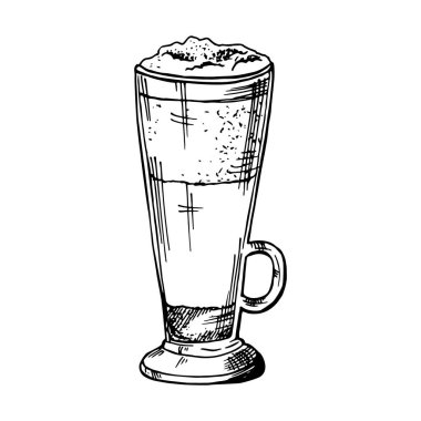 Beyaz arka planda el yapımı kahve bardağı elementi. Menü tasarımı, kafe tasarımı, kartpostallar için illüstrasyon