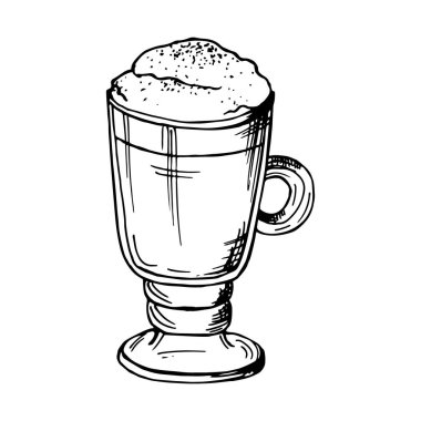 Beyaz arka planda el yapımı kahve bardağı elementi. Menü tasarımı, kafe tasarımı, kartpostallar için illüstrasyon